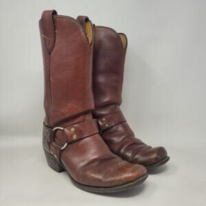 Vintage Wild Country Boots Mens 8D Brown Leather Harness Biker Western USA 90s